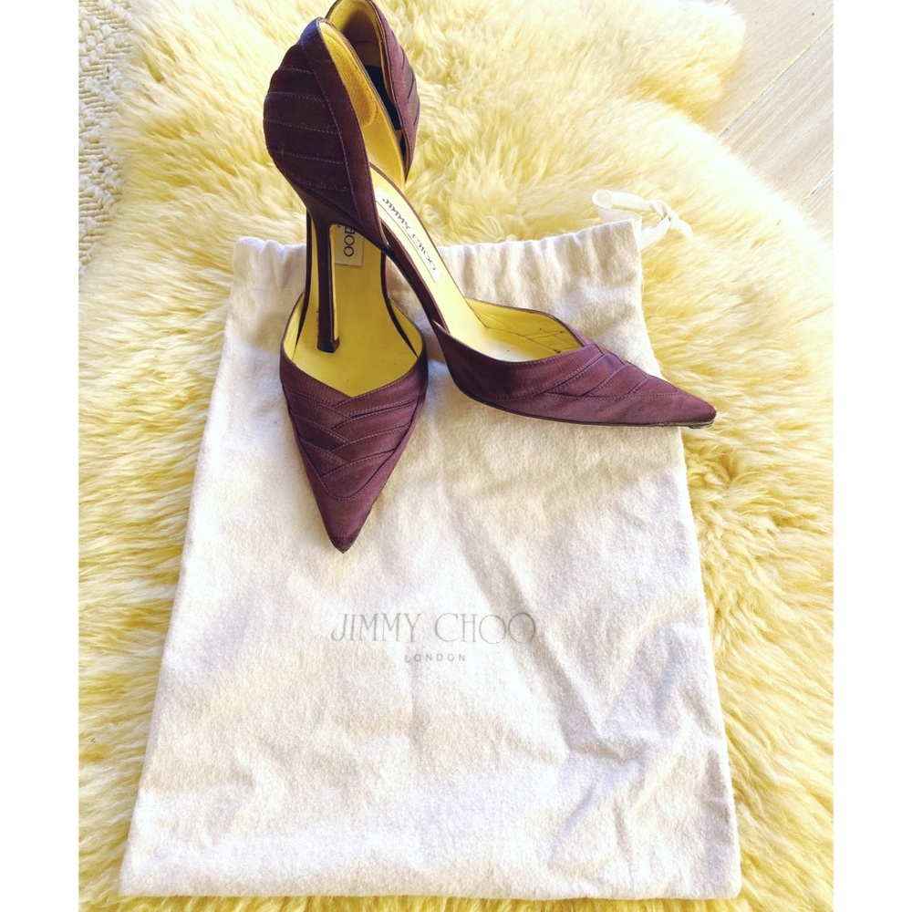 Jimmy Choo Pillow D’orsay Satin Heels Eggplant 39